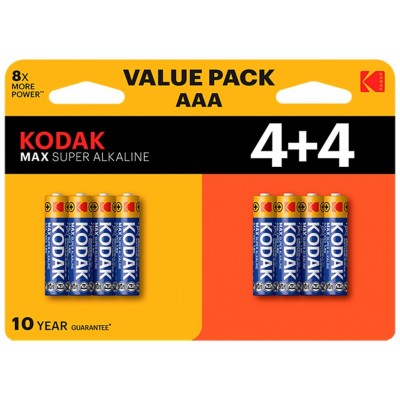 PILAS AAA KODAK MAX ALCALINA LR3 PACK 8 (4+4) UNIDADES