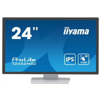 MONITOR IIYAMA 24" WHITE BONDED PCAP 10P TOUCH, 1920X1080, IPS-PANEL, FLAT BEZEL FREE GLASS FRONT, HDMI, DISPLAYPORT, 360CD/M² (WITH TOUCH), USB HUB 2X 3.0, SPEAKERS (T2452MSC-W1) (Espera 4 dias)