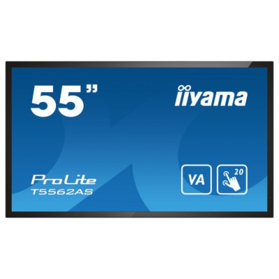 iiyama T5562AS-B1 pantalla de señalización Panel plano interactivo 138,7 cm (54.6") VA 500 cd / m² 4K Ultra HD Negro Pantalla táctil Procesador incorporado Android 8.0 24/7 (Espera 4 dias)