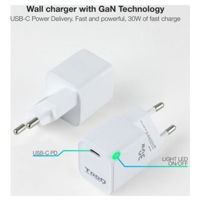 CARGADOR DE PARED TOOQ GAN USB-C PD 30W