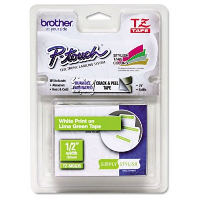 BROTHER Cinta laminada Verde lima/Blanco mate 5m, 12mm