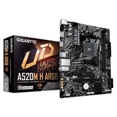 GIGABYTE A520M H ARGB Placa Base &ndash; Compatible con CPUs AMD Ryzen Serie 5000, hasta 5100 MHz DDR4 (OC), M.2 PCIe 3.0 x4, LAN 1 GbE, USB 3.2 Gen 1 (Espera 4 dias)