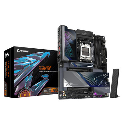GIGABYTE X870E AORUS MASTER X3D Placa Base - Compatible con procesadores AMD Ryzen 9000, VRM digital de 18+2+2 fases, hasta 9000MHz DDR5 (O.C.), 2xPCIe 5.0 + 3xPCIe 4.0, Wi-Fi 7, LAN 10GbE, USB 4 (Espera 4 dias)